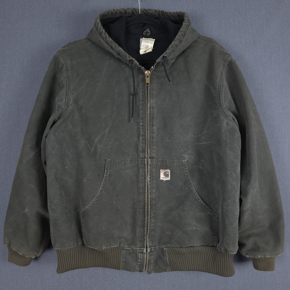 Vintage Carhartt Jacket Men XL Moss Green Distressed Hooded Quilt Lined J130 MOS